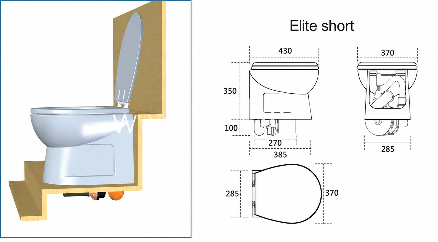 Planus Elite Short Marine Toilet 24V