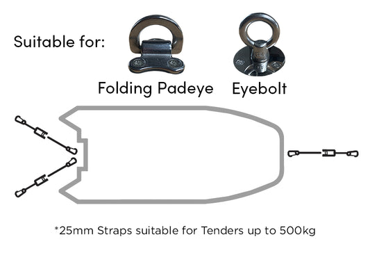 Rapid Marine 25mm Bow and Stern Snap Hook Kit 1.2m - 3 Straps - image 1