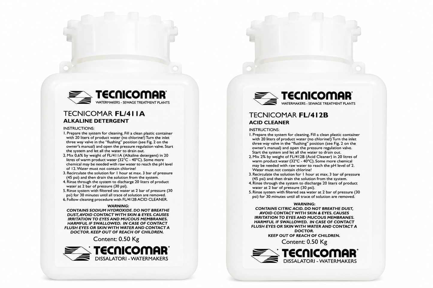 Tecnicomar Watermaker Cleaning Solution Kit – FL/411A &amp; FL/412B (2 x 500g)