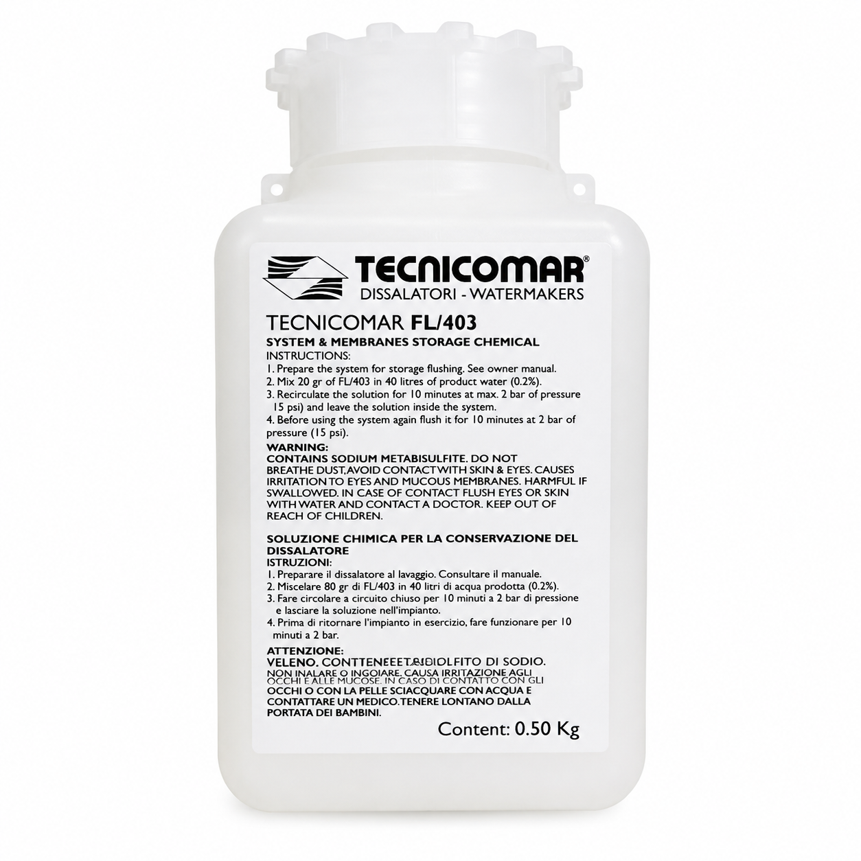 Tecnicomar Long Term Shutdown Solution FL/403 – Watermaker Membrane Storage Chemical (500g)